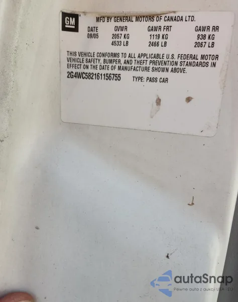 2006 Buick Lacrosse Cx из США, поврежденный, VIN 2G4WC582161156755